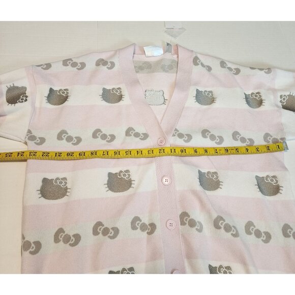 Hello Kitty X Forever 21 sz M  Pink White Striped Button-Up Cardigan oversized - Picture 8 of 11